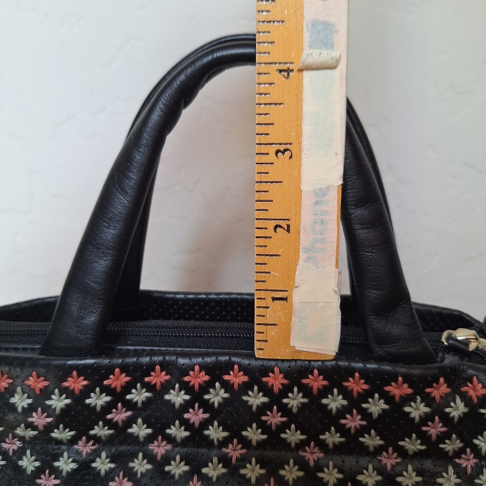 Radley Floral Embroidered Leather Satchel Ditsy Rainbow Country Grandma Black - Picture 14 of 15
